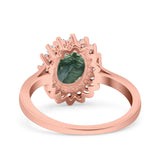 Art Deco Oval Natural Stone Floral Ring