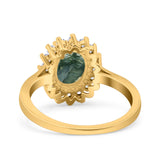 Art Deco Oval Natural Stone Floral Ring