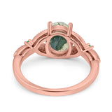 Oval Natural Stone Leaf Design Beaded Ring