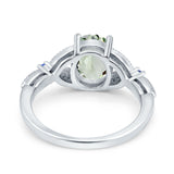 Oval Natural Stone Leaf Design Beaded Ring