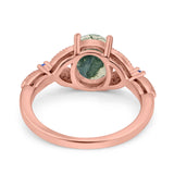 Oval Natural Stone Leaf Design Beaded Ring