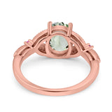 Oval Natural Stone Leaf Design Wedding Ring