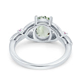 Oval Natural Stone Leaf Design Wedding Ring
