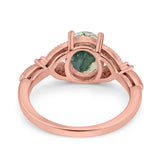 Oval Natural Stone Leaf Design Wedding Ring