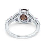 Oval Natural Stone Leaf Design Wedding Ring