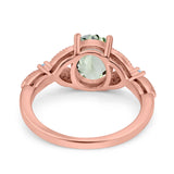 Oval Natural Stone Leaf Design Wedding Ring