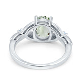 Oval Natural Stone Leaf Design Wedding Ring