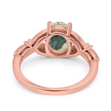 Oval Natural Stone Leaf Design Wedding Ring