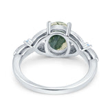 Oval Natural Stone Leaf Design Wedding Ring