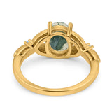 Oval Natural Stone Leaf Design Wedding Ring