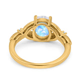 Oval Natural Stone Leaf Design Wedding Ring