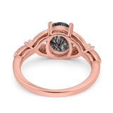 Oval Natural Stone Leaf Design Wedding Ring