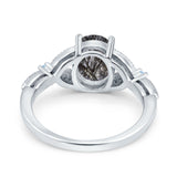 Oval Natural Stone Leaf Design Wedding Ring