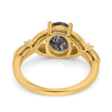 Oval Natural Stone Leaf Design Wedding Ring