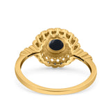 Floral Art Deco Round Natural Stone Ring