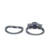 Two Piece Round Natural Stone Trio Ring