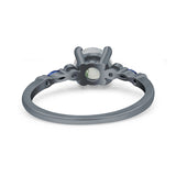 Minimalist Round Natural Stone Art Deco Ring