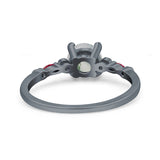 Minimalist Round Natural Stone Art Deco Ring