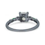 Minimalist Round Natural Stone Art Deco Ring