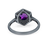 Vintage Style Round Natural Stone Hexagonal Ring