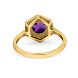 Vintage Style Round Natural Stone Hexagonal Ring