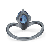 Oval Natural Stone V Midi Band Solitaire Ring