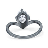 Oval Natural Stone V Midi Band Solitaire Ring