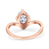 Oval Natural Stone V Midi Band Solitaire Ring