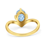 Oval Natural Stone V Midi Band Solitaire Ring