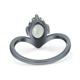 Oval Natural Stone V Midi Band Solitaire Ring