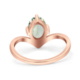 Oval Natural Stone V Midi Band Solitaire Ring