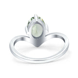 Oval Natural Stone V Midi Band Solitaire Ring