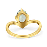 Oval Natural Stone V Midi Band Solitaire Ring