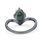 Oval Natural Stone V Midi Band Solitaire Ring