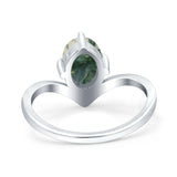 Oval Natural Stone V Midi Band Solitaire Ring