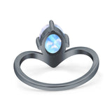 Oval Natural Stone V Midi Band Solitaire Ring