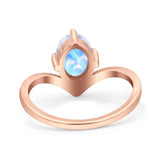 Oval Natural Stone V Midi Band Solitaire Ring