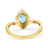 Oval Natural Stone V Midi Band Solitaire Ring