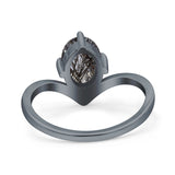 Oval Natural Stone V Midi Band Solitaire Ring