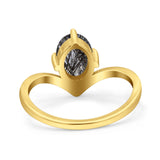 Oval Natural Stone V Midi Band Solitaire Ring