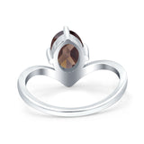 Oval Natural Stone V Midi Band Solitaire Ring