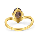 Oval Natural Stone V Midi Band Solitaire Ring