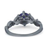 Round Natural Stone Leaf Vintage Style Ring