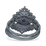 Three Piece Round Leaf Style Bridal Silver Ring