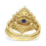 Three Piece Round Leaf Style Bridal Silver Ring