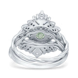 Three Piece Round Leaf Style Bridal Silver Ring