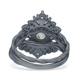 Three Piece Round Leaf Style Bridal Silver Ring