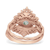 Three Piece Round Leaf Style Bridal Silver Ring