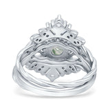 Three Piece Round Leaf Style Bridal Silver Ring