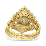 Three Piece Round Leaf Style Bridal Silver Ring